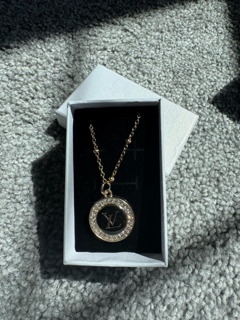 Louis Vuitton Gold and Black Crystal Circle Pendant Necklace